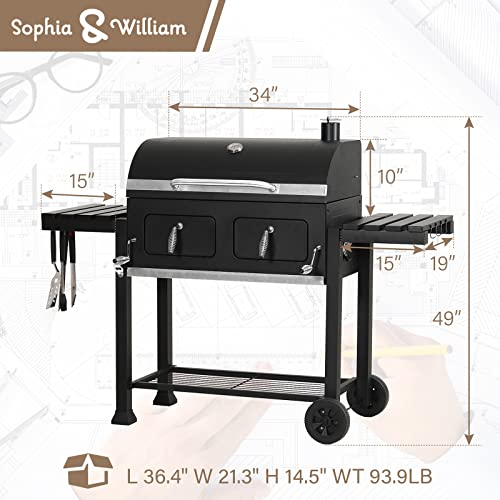 Sophia & William Heavy-Duty Charcoal Bbq Grills Extra Large Outdoor Barbecue Grill With 794 Sq.in. Cooking Area, Dual-Zone Individual & Adjustable Charcoal Tray And Foldable Side Table, Black #TOP5