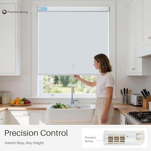 Image of Cordless Blackout Roller Shades, Free-Stop Window Shades Pull Down, Room Darkening Thermal Insulated Fabric Roller Blinds for Indoor Windows Bedroom Office (White, 39 inch W x 72 inch H)