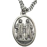 Westmon Works St Cosmas and Damian Medal on a Stainless Steel Chain Necklace Patron Saint of Twins