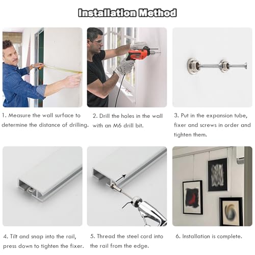 Image of AMUFJJ Art Gallery Ceiling Wall Mount Picture Hanging System Kit, Heavy Duty Photo Display Rail Track with 3 5 6 8 10 FT Long Steel Cords for Library /Museums /Schools(Ceiling Mount,3m /9.8ft Cable)