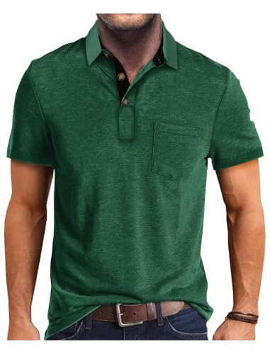 Mens Pullover Short Sleeve Polo Shirts Cotton Polo Shirt with Pockets