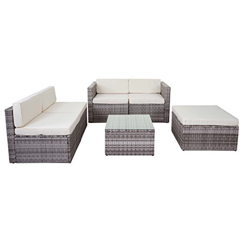 Mendler Poly-Rattan-Garnitur HWC-D24, Garten-/Lounge-Set Sofa - grau, Polster Creme