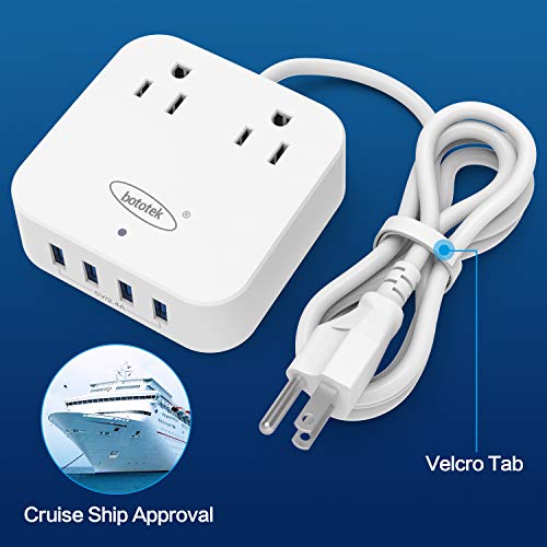 Surge Protector Power Strip, Bototek Extension Cord With 2 Widely Outlets 4 Usb Ports, Flat Plug, 4Ft Desk Usb Charging Station For Dorm Room Home And Office #TOP6