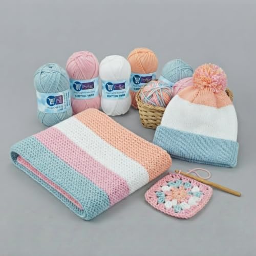 Image of ProKart - 4 Ply Plush & Cuddly for Knitting & Crochet | Pastel Yarn for Baby Toys & DIY Crafts | 100g, Pack of 4 (Baby Blue, Baby Pink, White, Peach)