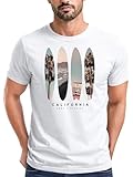 Neverless® Herren T-Shirt California Surf Paradise Surfboards Grafik Foto Print Kalifornien USA Amerika Sommer Fashion Streetstyle Weiss M