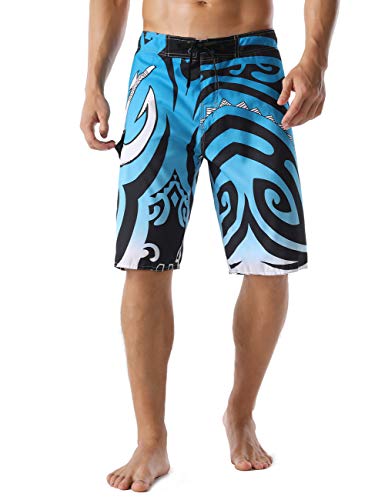 Nonwe Men's Quick Dry Wave Pattern with Mesh Lining Beach Shorts 1610820-34