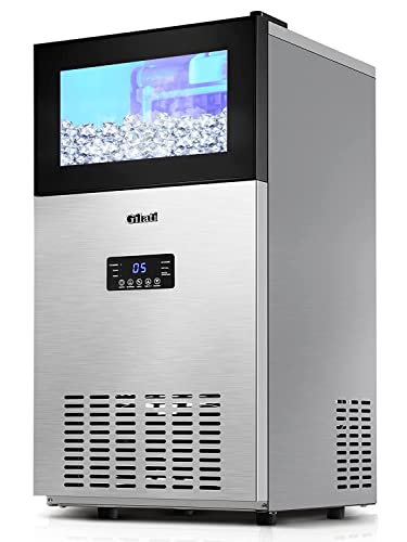 Commercial Ice Maker 160Lbs/Day, Quick Ice Making Commercial Ice Machine with 35Lbs Capacity, Under Counter Ice Maker 15 Inch Wide, Stainless Steel Freestanding Ice Maker with A Black Satin Finish