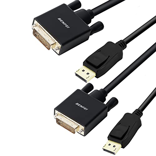 DisplayPort to DVI 6 Feet Cable 2 Pack, Benfei Dp Display Port to DVI Converter Male to Male Gold-Plated Cord 6 Feet Black Cable Compatible for Lenovo, Dell, HP and Other Brand