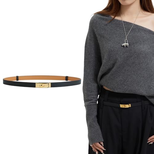 Women's Skinny Leather Belt - Adjustable Alloy Turn Lock, Solid Color - Ideal for Dresses, Jeans, and Coats2