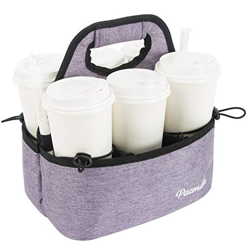 Pacmaxi Drink Carrier For Delivery, Reusable Drink Holder For Take Out Office, Picnic, Beach And Outdoor Activities, Waterproof Cup Carrier Tote With Removable Dividers (6 Cups, Light Purple) #TOP19