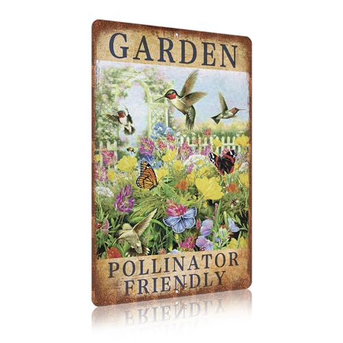 Vintage Garden Signs Pollinator Friendly Retro Yard Metel Tin Signs outdoor Aluminium Wall Decor