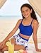 GRACE KARIN Teen Girls Two Piece Bikini High Waist Swimsuit Set Blue Floral Fashionable for Beach Vacation Pool Party Cruise Resort Summer Travel Holiday Bathing Suit Size 16