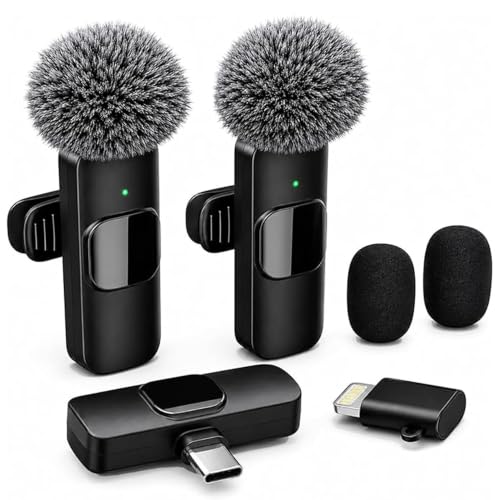 Image of Wireless Lavalier Microphone for iPhone Android, 2Pcs Mini Mic, Plug & Play