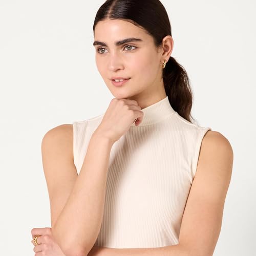 Image of Amazon Essentials Women's Mock-Neck Slim-Fit Ribbed Knit Cotton Sleeveless Top
