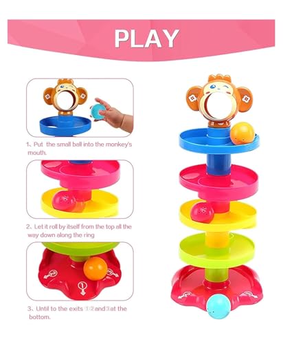Image of Ramp Roll, Ball Drop and Roll Swirling Tower for Toddler|3 Puzzle Rattle Balls Non Toxic Material| StackToy for Kids Ages 3+: Interactive Fun Excitement (Roll Ball for Kids),multicolor