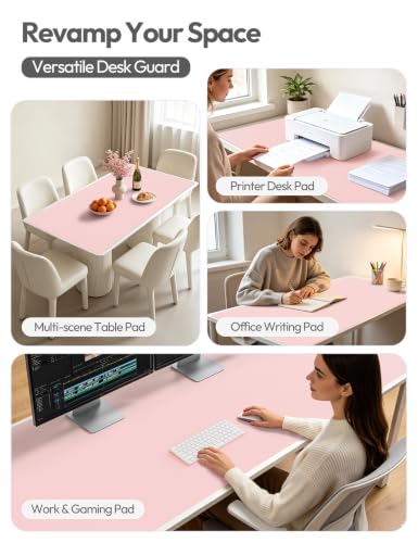 Image of YSAGi Leather Desk Pad Protector, Office Desk Mat, Large Mouse Pad, Non-Slip PU Leather Desk Blotter, Laptop Desk Pad, Waterproof Desk Writing Pad for Office and Home (Light Pink, 55 inch x 24 inch)