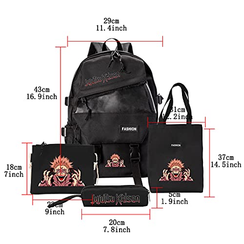 Mochila Jujutsu Kaisen 4 peças, bolsa de mão, bolsa de cordão, estojo para lápis estudantes, anime,