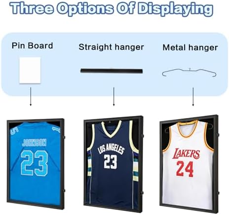 Hactyn Jersey Frame Display Case 2 Pack for Wall ,Large Lockable T-Shirt Shadow Box with Clear UV Protection Acrylic & Hangers for Football Basketball Baseball Soccer Hockey, Matte Black - 2