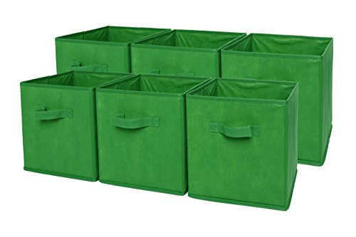 Sodynee Foldable Cloth Storage Cube Basket Bins Organizer Containers Drawers, 6 Pack, Green