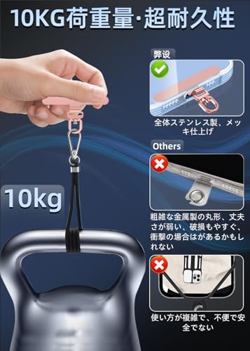 ZXZone ストラップホルダー傷防止加工 スマホ ストラップホルダー 折り曲げても浮きにくい設計・極薄0.2mmの金属製タグパッチ採用 落下防止 首掛け 斜めがけ 肩掛け 首かけ 携帯ストラップ iphone android スマホアクセサリ全機種対応 (ローズゴールド-XS)