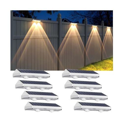 Solar Fence Lights Outdoor - 2700/4000/6000K 3 Modes, IP65 Waterproof Fence Solar Lights Outdoor, Fence Light Solar Powered for Patio Decor/Railing/Step and Wall - Unique Housewarming Gifts(8 Pack