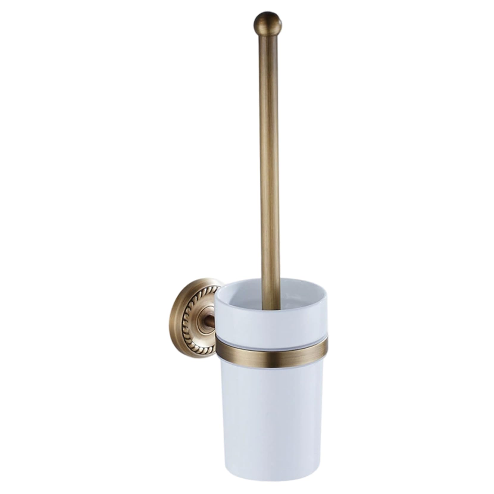 Toilet Bowl Brush, Toilet Brush and Holder Set 14.6in Brass Antique Wall Mounted with Ceramic Cup Elegant Bathroom Essentials