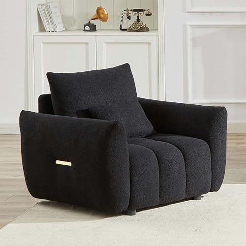 Antetek 35" Modern Accent Single Sofa Chair, Comfy Deep Seat Teddy Fabric Living Room Chair, Leisure Boucle Reading Sofa Arm Chair for Bedroom, Office, Apartment, Black