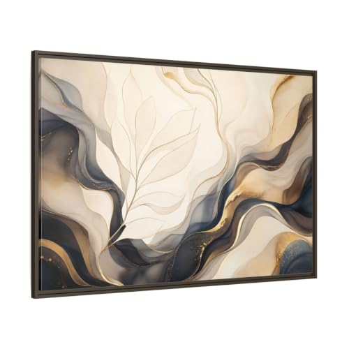 Tableau feuilles abstraites or et gris grand format pour décoration salon moderne
