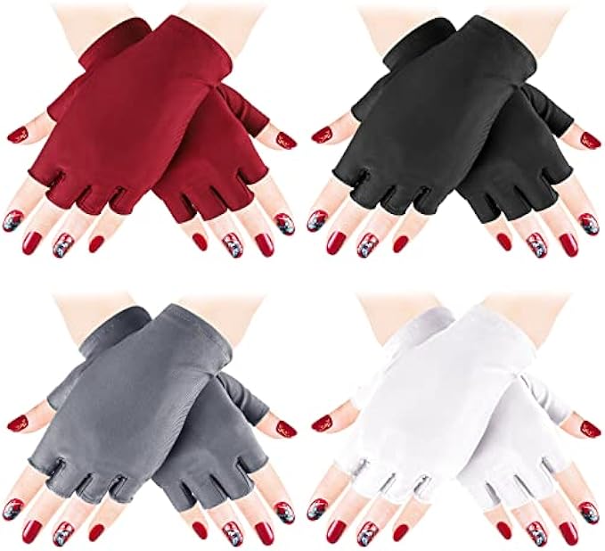 4 Pairs Anti UV Gloves for Nail Lamp Light Manicure Gloves UV Light for Gel Nails, Hand UV Protection Fingerless Gloves for Nail UV lamp