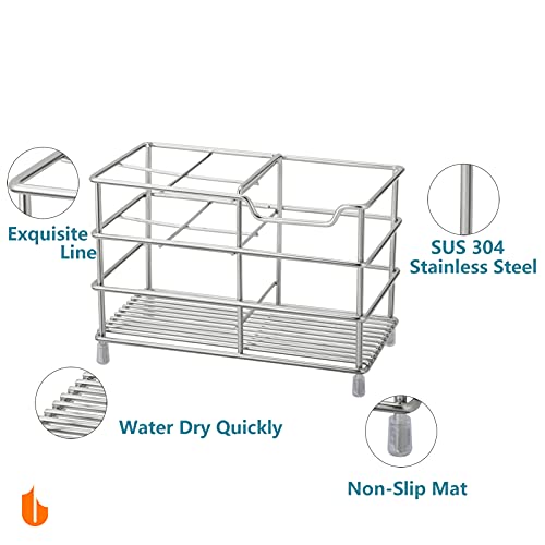 Urbanstrive 304 Stainless Steel Bathroom Toothbrush Holder Toothpaste Holder Stand Bathroom Accessories Organizer (Silver, Large) - Thumbnail 3