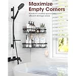 Corner Shower Caddy - 2 Pack, Adhesive Shower Organizers, Rustproof Stainless Steel Shower Shelves with 8 Hooks, No Drilling Bathroom Organizers and Storage Racks, Space-Saving, Black,Medium | Rustproof, Shower Shelves, 8 Hooks, Bathroom Organizers, Storage Racks - Image 2