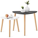 ESTILO: la combinación de madera con los tableros lacados en blanco y gris oscuro crea una encantadora mesa baja de 2 piezas. Sencillez y minimalismo en este elegante juego de mesitas que se hará con un hueco en tu salón o comedor sin dificultad.