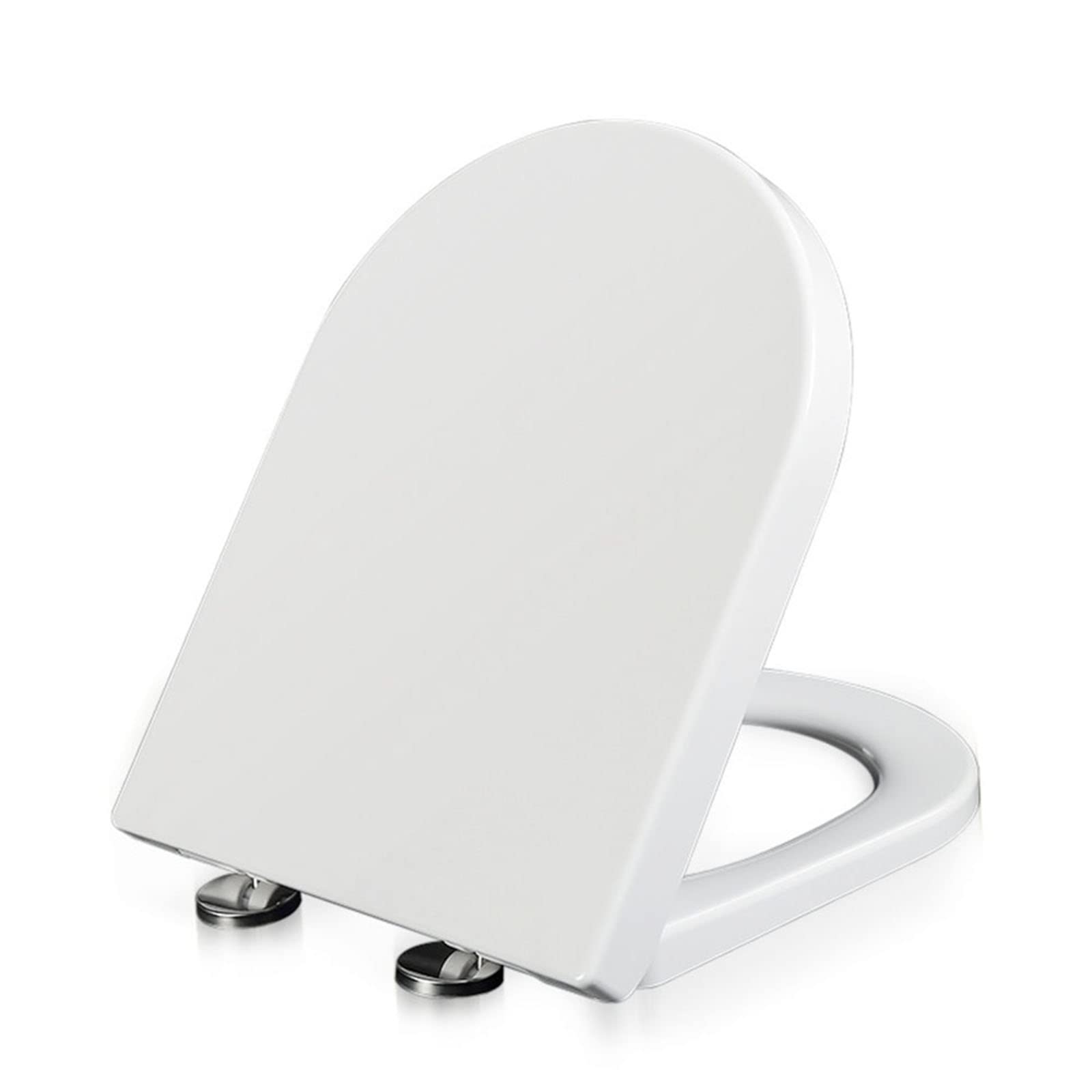 Asiento de inodoro pequeño de cierre lento, en forma de D, color blanco, fácil de limpiar y con bisagras ajustables, asiento de liberación rápida, 33 x 42 cm, se adapta a inodoros compactos en