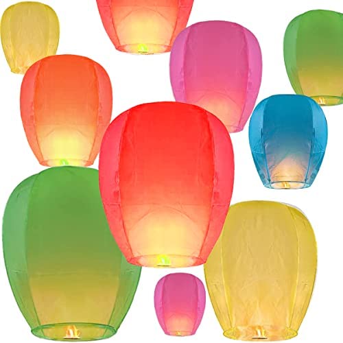20 Pack Chinese Lantern to Release in Sky Memorial Paper Floating Decorations Biodegradable Fly for Birthdays in Heaven, Funeral Supply, Celebrations of Life (Multicolored)