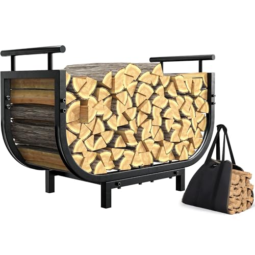 nalone 30 Inch Firewood Rack with Carrier Bag, Wood Rack for Outdoor Patio and Indoor Fireplace, Metal Wood Storage Log Holder for Outside Patio Deck