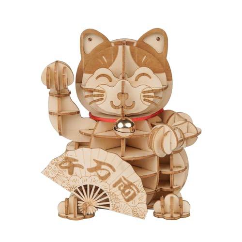 Rolife 3D Wooden Puzzle Lucky Cat -72pcs Japanese Maneki Neko Welcome Display Greeting for...