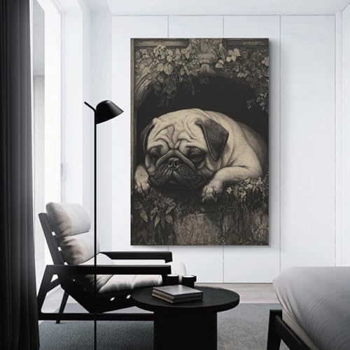 Cuadros modernos de perro pug para decorar un dormitorio acogedor 3