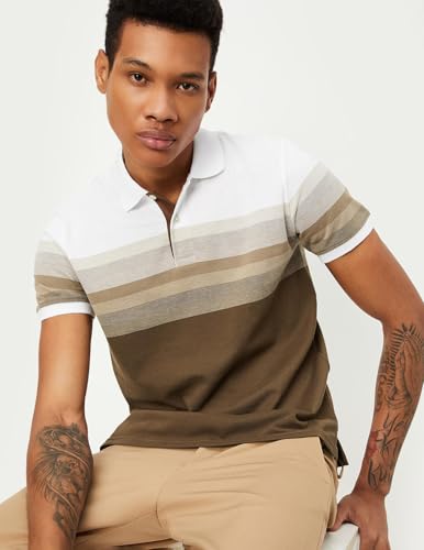 Image of Max Men's Half Sleeves Cotton Blend Regular Fit Striped Polo T-Shirt