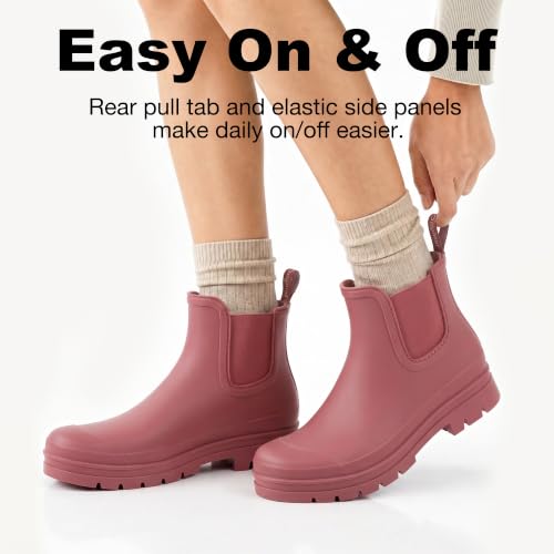 Image of planone Women's Fashion Waterproof Short Chelsea Rain Boots Durable Non Slip Ankle Rubber Boots Work Booties Lightweight Outdoor Garden Shoes with Removable Insole
