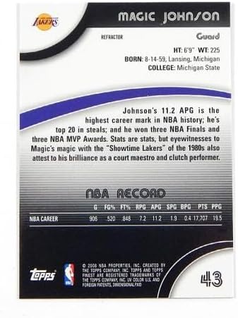 2007-08 Topps Finest Refractor Magic Johnson #43 Lakers - Basketball Cards