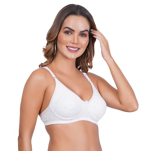 Image of Women Non Padded Bra in B, C and D Cup - Made of Pure Cotton Full Coverage Non Wired Pushup Soft Cup for T-Shirt Saree Dress Sports Garment for Daily Use Everyday