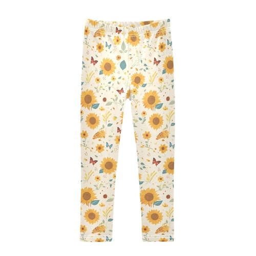 KLL Autumn Sunflowers and Butterflies Cartoon Little Girls Athletic Leggings Stretch Full Length Workout Pants Running