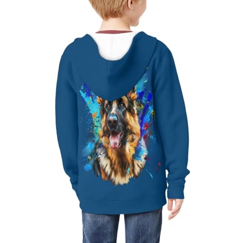 DISNIMO Kapuzen-Sweatshirt-Jacke für Kinder, Mädchen, mit durchgehendem Reißverschluss, langärmelig, lässiger Mantel, Oberteil, 6–16 Jahre, Deutscher Schäferhund, 8-10 Jahre