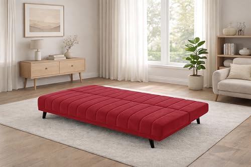 Image of Rosebell- Velvet Fabric Sofa Cum Bed 3-Seater Foldable Convertible Sofa, Modern Tufted Design Couch for Living Room, Guest Room & Office Red Color