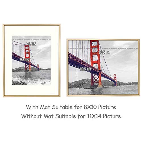 Frametory, 11X14 Aluminum Photo Frame With Ivory Color Mat For 8X10 Picture & Real Glass, Metal Picture Frame Collection (Gold, 1-Pack) #TOP1