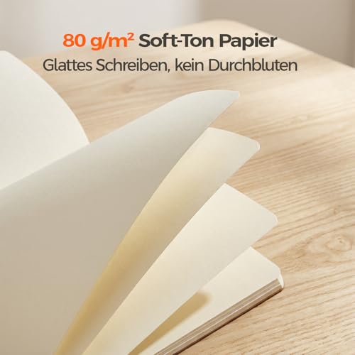 Foliom 5er Notizbuch A5 Blanko - Kraftpapier Notizheft mit Fadenbindung - 60 Seiten (80g/m²) Beiges Papier - Skizzenheft Klein Flachliegend für Schule, Büro & Reise