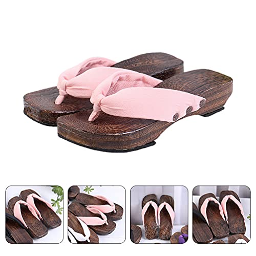Holibanna Sandálias japonesas de madeira tamancos tradicionais japoneses Geta rosa, rosa, 6