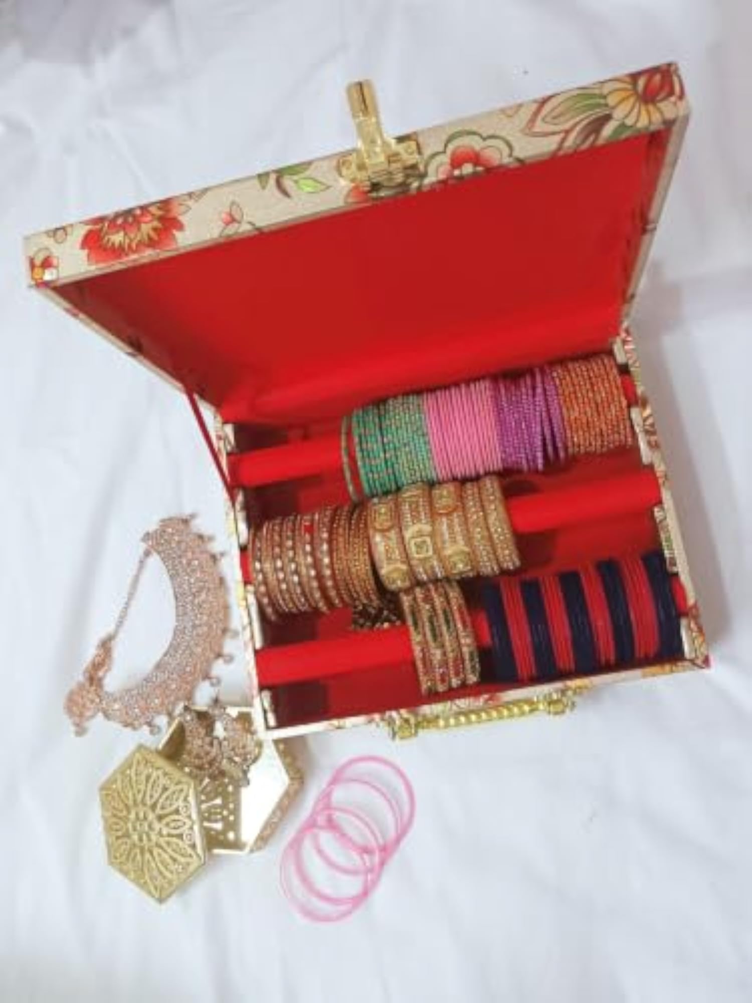3 Rod Bridal Chudi Storage Box with Handle & Lock