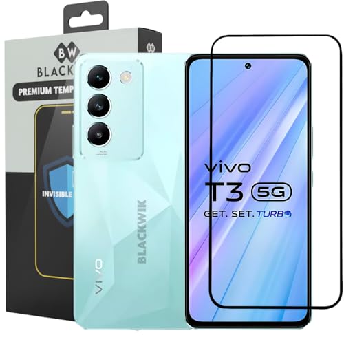 Image of Blackwik Tempered Glass Screen Protector for iQOO Z9 5G / iQOO Z5 5G / Vivo T3 5G with Edge-To-Edge Protector Coverage | Easy Installation Kit (Black)