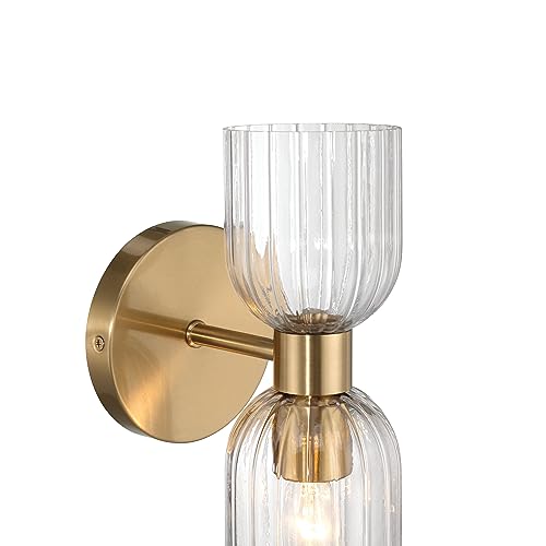 Image of Josephine - Mid-Century Modern Metal and Clear Ribbed Glass Wall Light, Brushed Gold